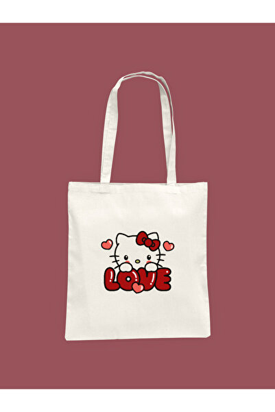 Hayali Şeyler Hello Kitty Love Printed Cloth Bag