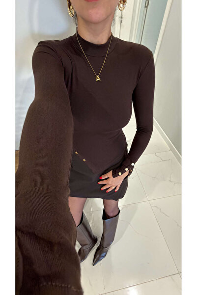 BİRCANÇİL Terros Brown Blouse with Snap Buttons at the Waist