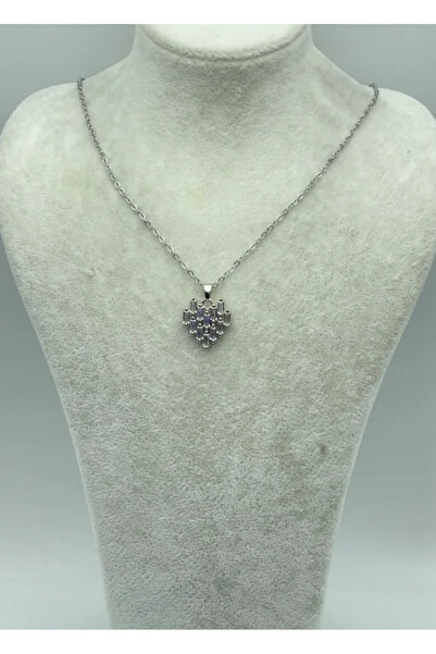 BİJU YILMAZ Steel Silver Stone Heart Necklace - 25-Ctr205