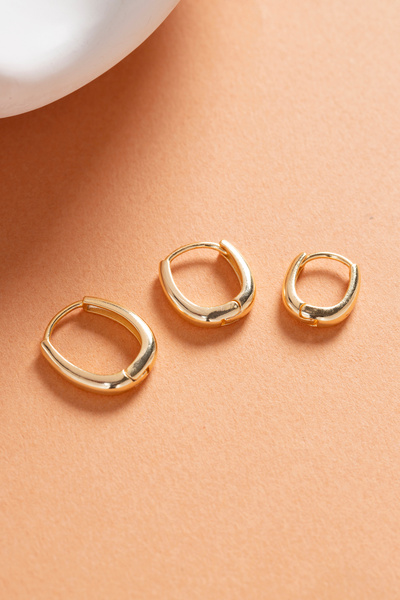 Elika Silver Üç Boy Oval Gold Küpe Set