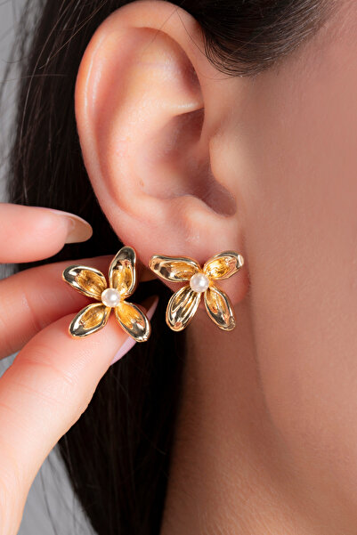 Elika Silver İnci Detaylı Çiçek Küpe