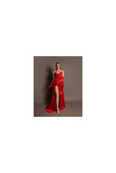 Glamo Long Dress Silvie Red Taffeta