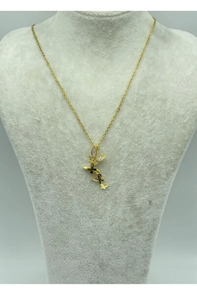 BİJU YILMAZ قلادة الفراشة الذهبية الفولاذية - 25-ctr103