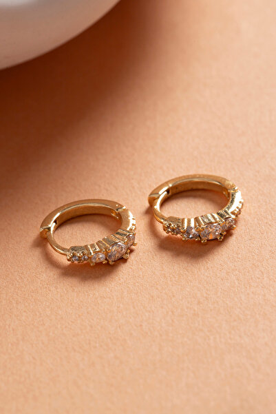 Elika Silver Kadın Taşlı Minimal Gold Halka Küpe