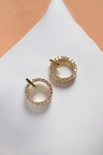 Elika Silver Gold Zirkon Taşlı Zarif Küpe