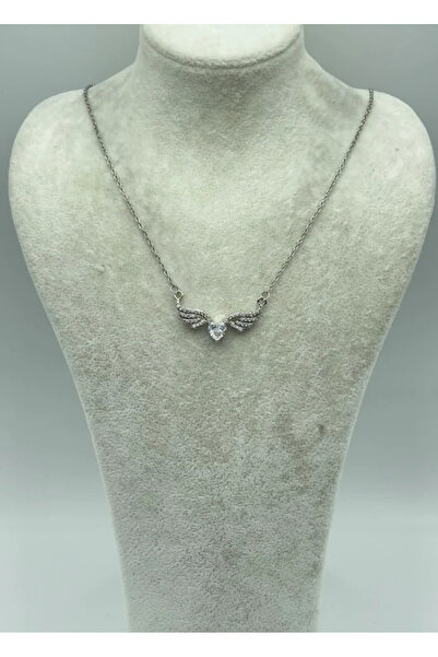 BİJU YILMAZ Çelik Silver Kanatlı Taşlı Kolye - 25-ctr188