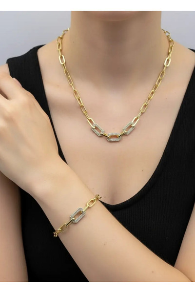 BİJU YILMAZ Xuping Gold Bileklik Kolye Taşlı Set - 26xps06