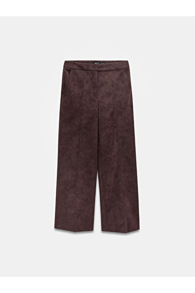 Dilvin 72257 Suede Trousers with Stitching Detail - Burgundy