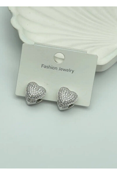 BİJU YILMAZ Vip Silver Stone Heart Earrings- 25-Vip100