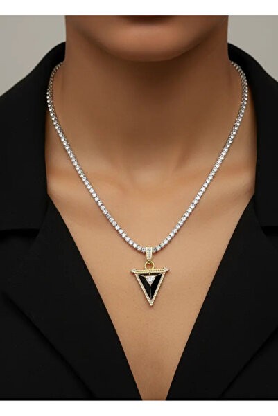 BİJU YILMAZ Vip Triangle Mix Stone Waterway Necklace 25-Vipk39
