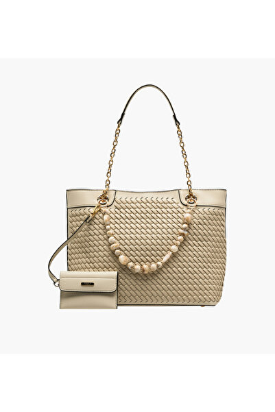 Bessie London Textured Tote Bag with Pouch