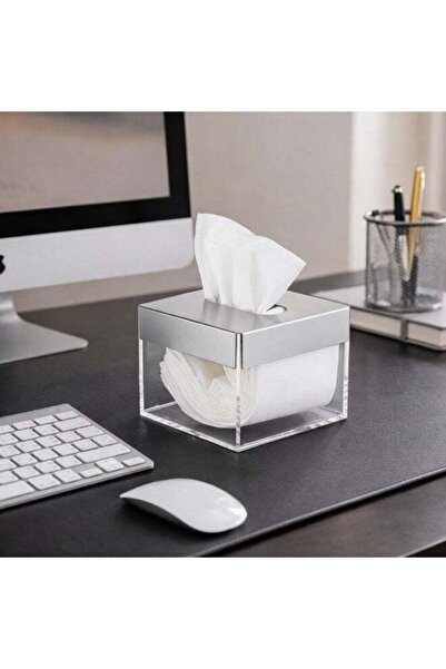 Dania Clear acrylic tissue box with an elegant silver metal lid 📏 (13 x 13 x...