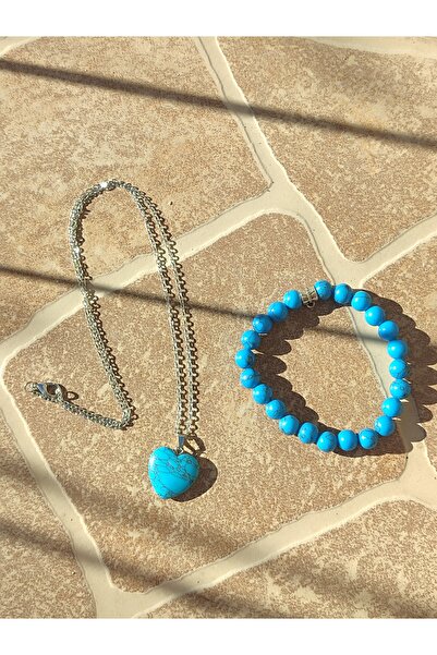 KapadokyaButik طقم سوار وقلادة من حجر الفيروز