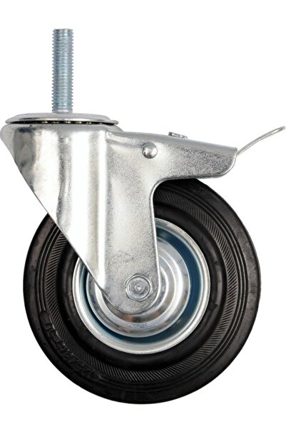 Other 160mm swivel castor with black rubber, brake and threaded spindle, bear...