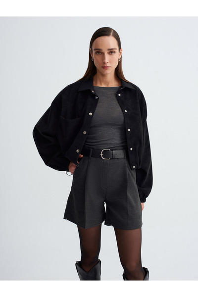 Dilvin 60781 Σουέντ Μπουφάν Bomber-Μαύρο