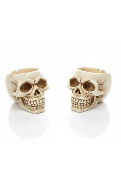 hepsisecilir Krem Renk 2'li Kurukafa Kül Tablası Seti - Eskitme Tasarım Dekor...