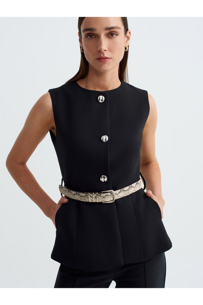 Dilvin 60606 Γιλέκο με ζώνη-Μαύρο