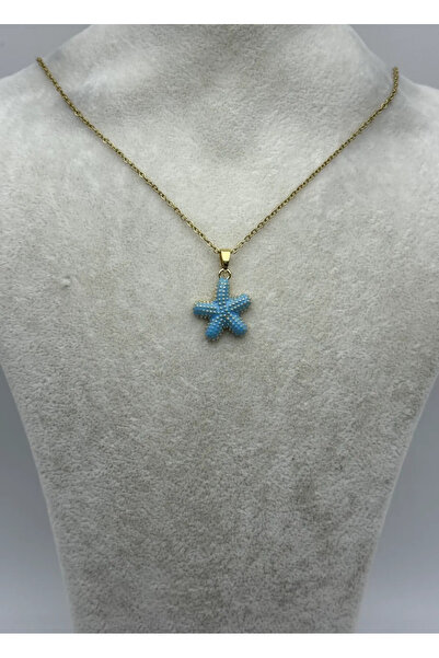 BİJU YILMAZ قلادة ستيل جولد بلو ديني ستار - 25-ctr377