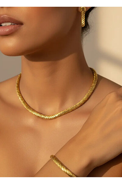 BİJU YILMAZ Vip 22K Altın Kaplama Kolye Küpe Bileklik Set - 25-22ks23