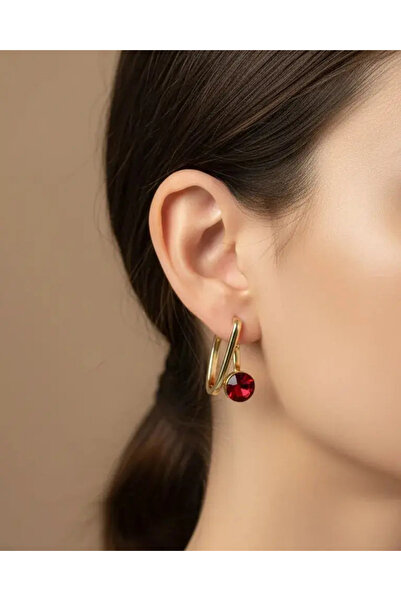 BİJU YILMAZ أقراط ذهبية من Xuping مرصعة بالحجر الأحمر - 25-xpkp269