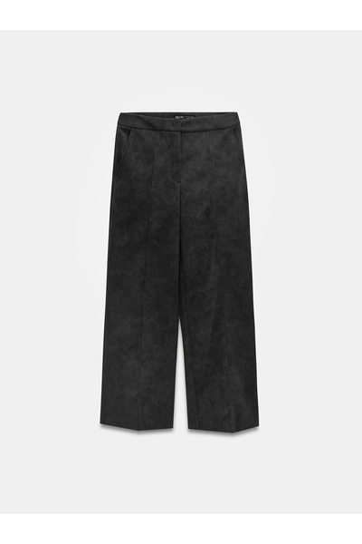 Dilvin 72257 Παντελόνι από σουέντ με λεπτομέρειες ραφής - Μαύρο