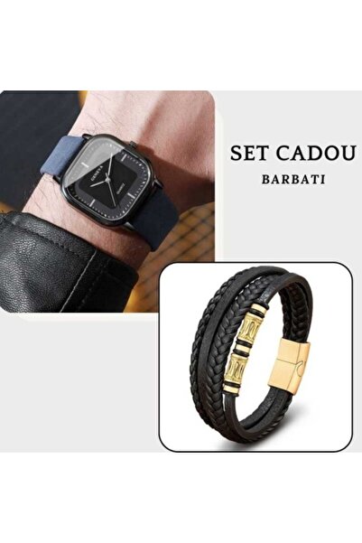 Geneva Men's gift set with watch and leather bracelet