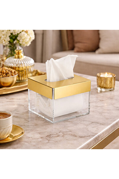 Dania Clear acrylic tissue box with a luxurious gold metal lid 📏 Size: 13 x ...