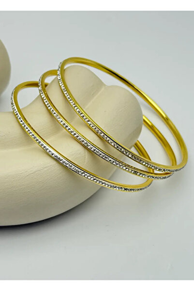 BİJU YILMAZ Çelik Gold Taşlı 3'lü Ajda Bilezik - 25-ajd22