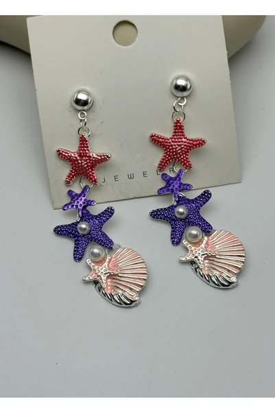 BİJU YILMAZ Vip Starfish Pearl Red Purple Earrings - 25-Vip285