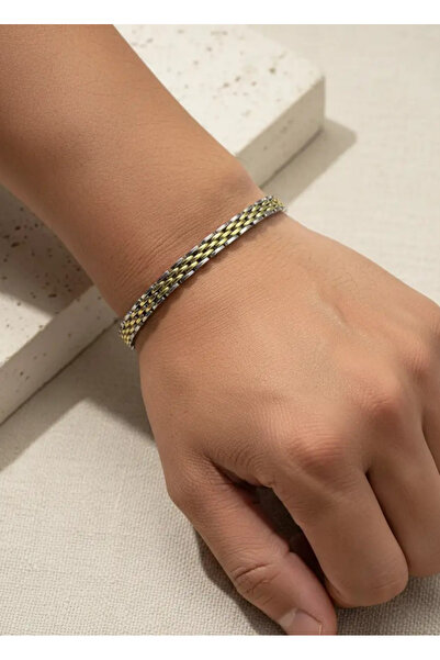 BİJU YILMAZ سوار رولكس رجالي من الفولاذ باللون الفضي مع شريط أصفر - 26blke04