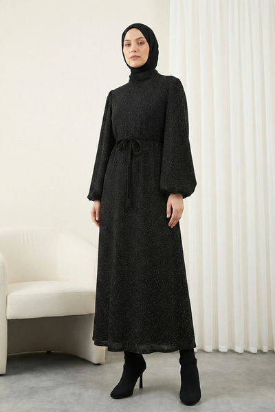 MODAQU Lined Stoned Stylish Dress - Black