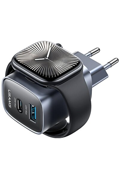 Usams Încărcător T67, 20W, USB-C și USB-A, Wireless 2.5W, Negru, Încărcare ra...