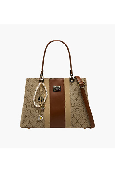 Bessie London Monogram Print Tote Bag with Charm Detail