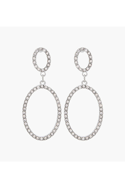 Lifestyle Silver Tone Embellished Drop Earrings with Pushback Closure