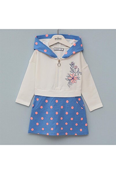 WANEX Kız Çocuk Uzun Kol İnce Elbise - 42531 - Vanilya - Mavi