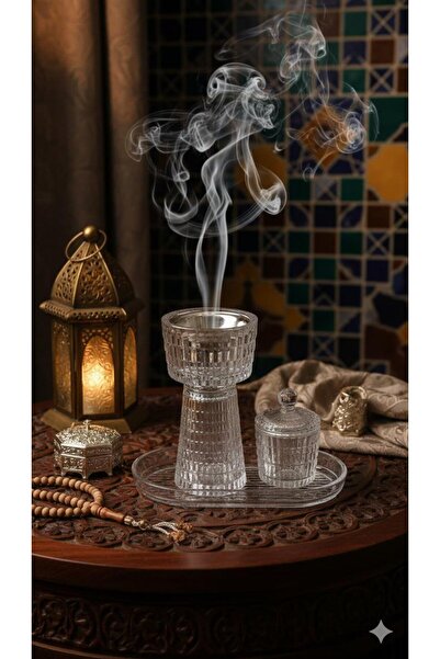 Generic مبخرة زجاج كريستال فاخرة مع صحن وغطاء تخزين