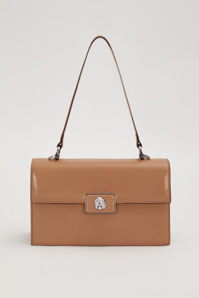 Levidor Khaki Square Shape Charm Detailed Shoulder Bag