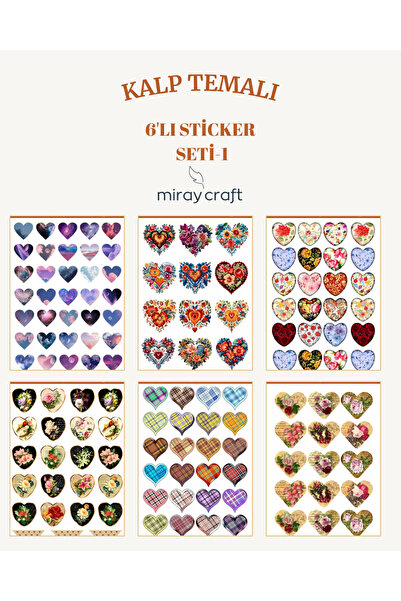 MirayDesign 6 Sayfa Kalp Temalı Sticker Seti (12*17 cm)/Scrapbook, Bullet Jou...