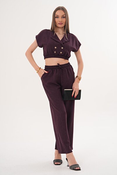 ŞİMAL Costum din două piese pentru femei cu pantaloni scurți și închidere cu ...