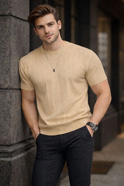 DeFacto Erkek Yazlık Kısa Kollu Bisiklet Yaka Polyemid A Kalite Dikine Çizgil...