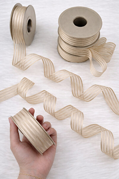 ZEYMERADE Kapiçino Hilton Striped Chiffon Ribbon 2.5cm 20Mt, Bride, Bundle, E...