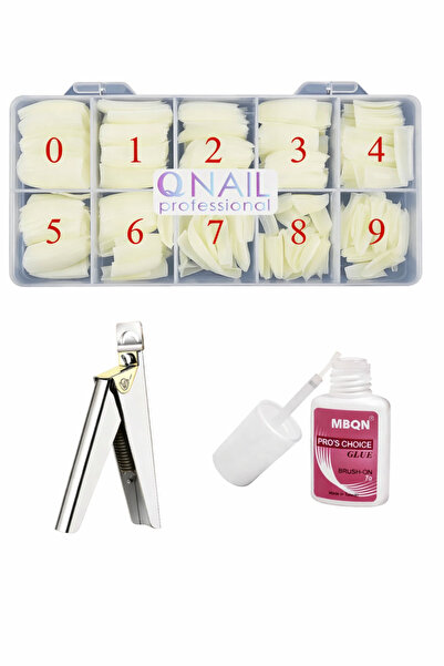QNAİL PROFESSİONAL Protez Tırnak 500'lü Kemik Tips -tips Makası Ve Yapıştırıc...