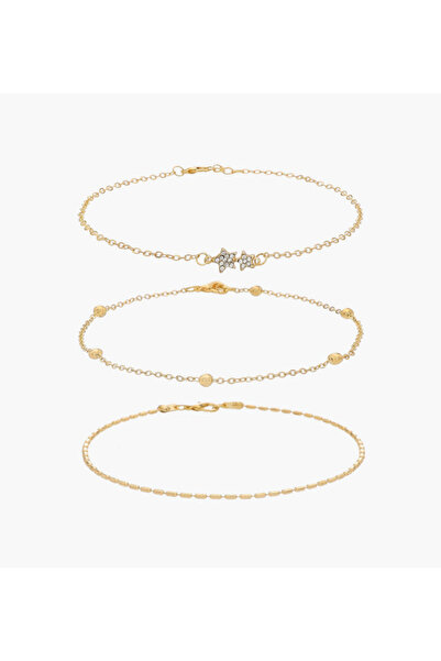 Lifestyle Pack of 3 Gold Tone Assorted Design Anklet