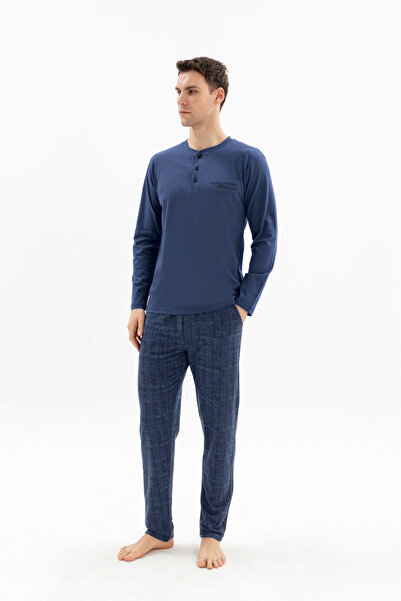 KLY New 2026 Buttoned Midi Collar Stylish Design Men's Pajama Set