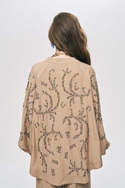 Orfeo Negro Women's Sapphire Bead Embroidered Silky Viscose Oversize Kimono