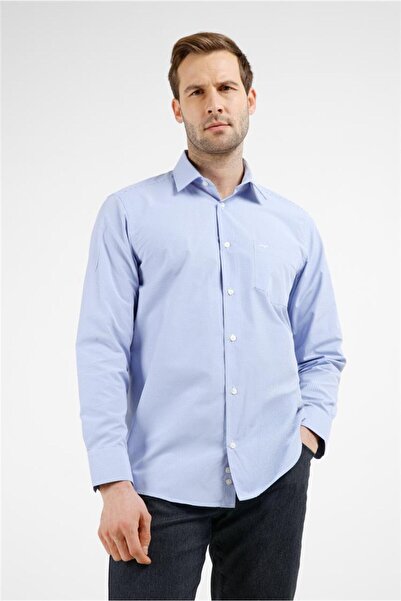 İmza Cămașă din bumbac cu model în carouri albastru-alb, cu guler rigid, mâne...