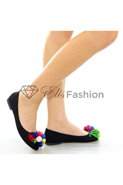 Elis Fashion Black ballerinas with colorful tassels #4146