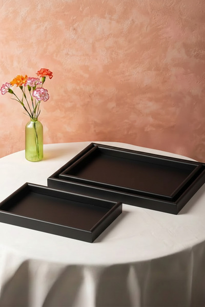 Elista 3’lü Ahşap Tepsi Seti, Büyük Tepsi: 40 x 30 cm, Orta Tepsi: 35x25 cm, ...