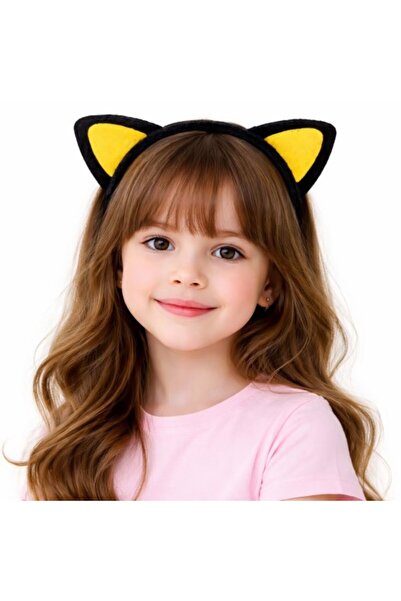 Fırsatkolik Plush Cat Ear Crown Yellow Black – Children's Party & Costume Crown