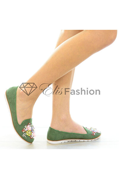 Elis Fashion Green ballerinas with sequins and crystals #4141